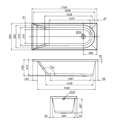 картинка W72A-170-070W-A2 Ванна акриловая spirit 170x70, без слива/перелива от магазина Сантехстрой