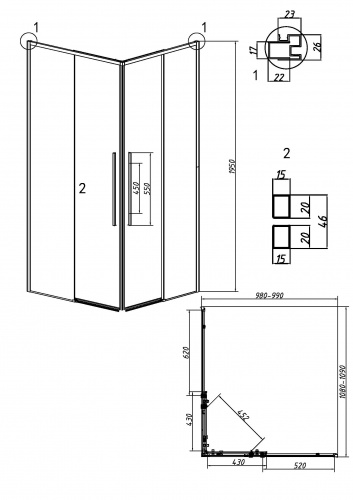 картинка Душевое ограждение Grossman Galaxy 1/2.K33.01.11.21.10-1/2.K33.01.10.21.10 (110х100х195) раздвижная,черный матовый,стекло тонированное,2 места от магазина Сантехстрой