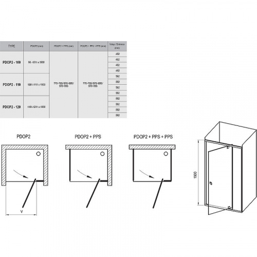 картинка Душевая дверь Ravak Pivot PDOP2-100 03GA0300Z1 профиль Черный стекло прозрачное от магазина Сантехстрой