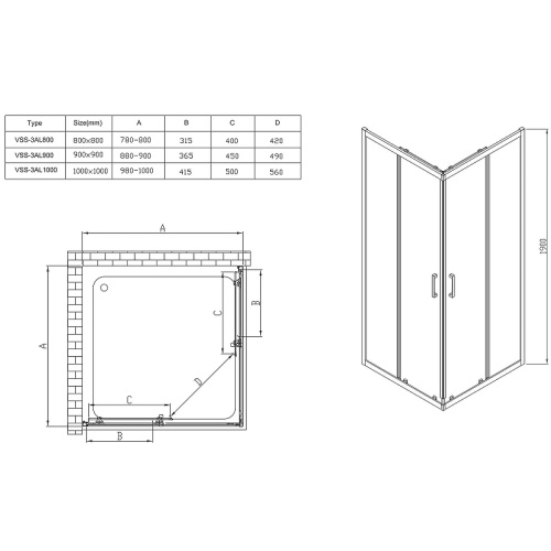 картинка Душевой уголок Vincea vss-3al100clb от магазина Сантехстрой