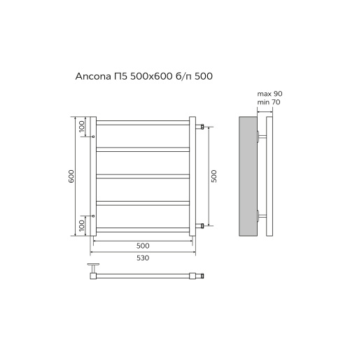 картинка Полотенцесушитель водяной AZARIO ANCONA 500/600 квадрат, 5 секций, боковое подключение, 3/4", хром (AZ71556) от магазина Сантехстрой