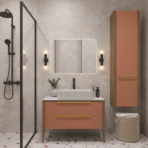 картинка Тумба со столешницей Валенсия 100, Бежево-розовый / Столешница компакт-плита, Белая от магазина Сантехстрой