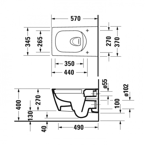 картинка Duravit Viu Унитаз подвесной 370x570мм, rimless, вкл. крепление Durafix, цвет: белый от магазина Сантехстрой