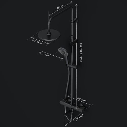 картинка F0785A522 X-Joy, душ.система:  см-ль д/ванны/душа с ТМС, душ.штанга,верхний душ 220мм, ручн душ,черн от магазина Сантехстрой