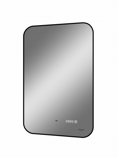 картинка Зеркало Reflection Black View с фоновой подсветкой, бесконтактным сенсором, диммером, часами, черной окантовкой 500х700 от магазина Сантехстрой