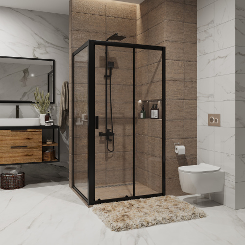 картинка Душевое ограждение Niagara Nova NG-82-11AB-A70B (110х70х195) прямоугольник,черный, дверь раздвижная,стекло прозрачное,2 места от магазина Сантехстрой