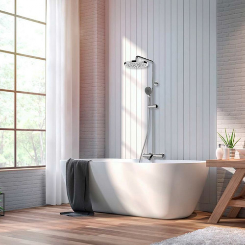 картинка Душевая стойка Bossini ELIOS с термостатическим смесителем для ванны, верхний душ Ø250 мм., ручной душ, цвет хром (L10402.1.030) от магазина Сантехстрой