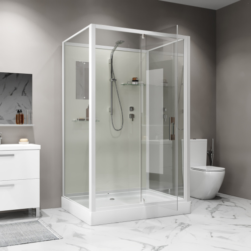 картинка Душевая кабина Niagara Standart ST100/80/15Q/BK (100х80х200) прямоугольник,поддон 15см,распашная,проф.белый,без крыши,3 места от магазина Сантехстрой
