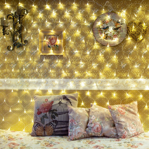 картинка Гирлянда Сеть 1,5х1,5м,  прозрачный ПВХ,  150 LED ТЕПЛЫЙ БЕЛЫЙ от магазина Сантехстрой