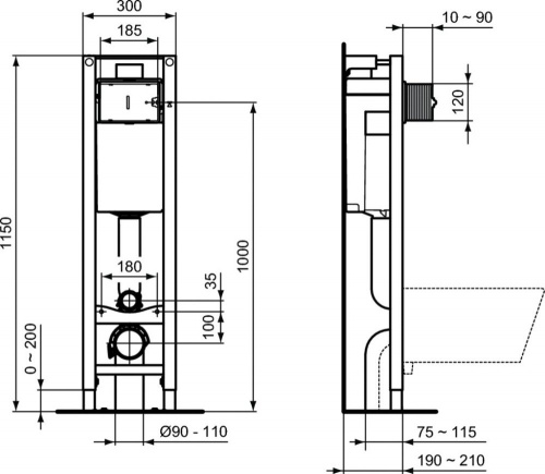 картинка W220101 CЕТ CONNECT подвесной унитаз E803501, крышка функцией плавного закрытия E712701, E233267 PROSYS ECO FRAME M Встраиваемая инсталляция от магазина Сантехстрой