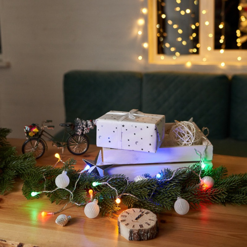 картинка Гирлянда светодиодная Шарики 1,5 м,  10 LED,  прозрачный ПВХ,  цвет свечения мультиколор,  2 х АА (батарейки не в комплекте) NEON-NIGHT от магазина Сантехстрой