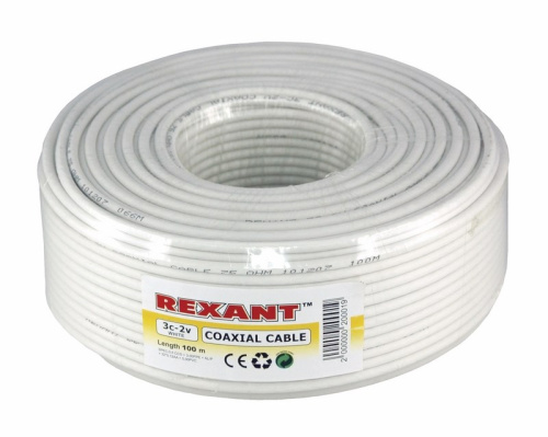 картинка Кабель коаксиальный 3С-2V,  75 Ом, CCS/Al/Al,  48%,  100 м, INDOOR,  белый,  REXANT от магазина Сантехстрой