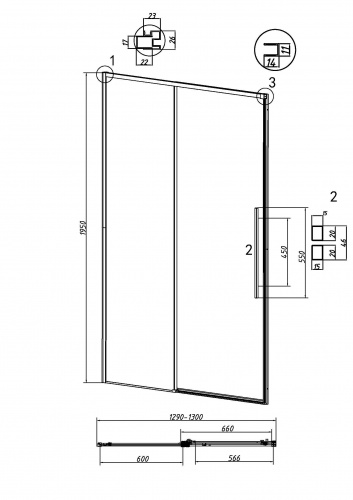 картинка Дверь в нишу 100.K33.01.130.21.00 Galaxy (130*195) черный матовый, стекло прозрачное, 1 место от магазина Сантехстрой