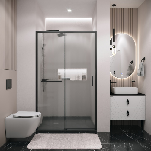 картинка Дверь в нишу 100.K33.05.110.21.02 Style (110*195) черный матовый, стекло шиншилла, 1 место от магазина Сантехстрой