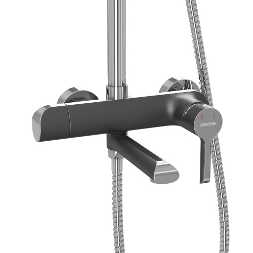 картинка Душевая стойка Alba 500.K35.06.100/210 с верхним душем, ручной лейкой и смесителем, хром с черным от магазина Сантехстрой