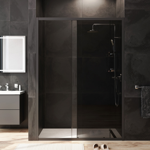картинка Душевая дверь AM.PM Gem 140 W90G-140-1-195BG профиль Черный матовый стекло тонированное-прозрачное от магазина Сантехстрой