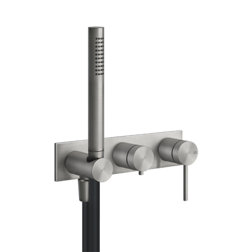 изображение gessi 316 встраиваемый смеситель для ванны, автомат переключатель ванна-душ, держатель неподвижный (внешняя часть), цвет: steel brushed