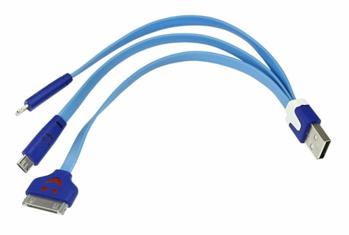 картинка USB 3 в 1 кабель Lightning/30pin/micro USB/PVC/flat/blue/0,15m/REXANT от магазина Сантехстрой