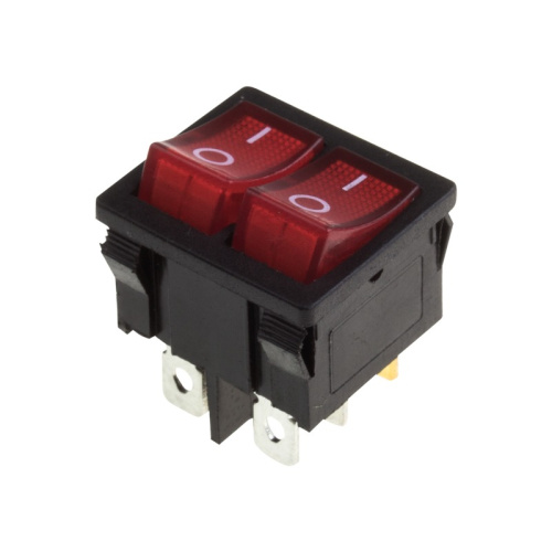 картинка Выключатель клавишный 250V 6А (6с) ON-OFF красный с подсветкой ДВОЙНОЙ Mini (RWB-305) REXANT от магазина Сантехстрой