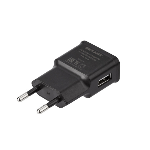 картинка Сетевое зарядное устройство REXANT USB,  5V,  2.1 A,  черное от магазина Сантехстрой