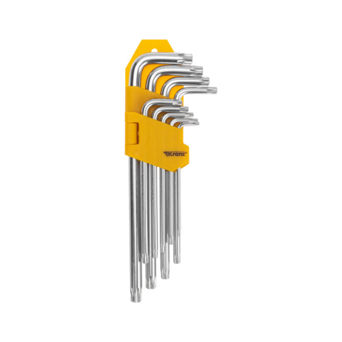 картинка Набор ключей имбусовых Tamper-Torx KRANZ 9 шт. ,  ТТ10-ТТ50, закаленные,  удлиненные,  никель от магазина Сантехстрой