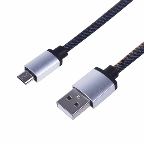 картинка USB кабель microUSB,  шнур в джинсовой оплетке REXANT от магазина Сантехстрой