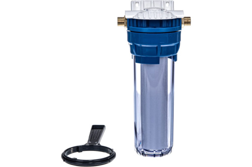 картинка Магистральный фильтр для воды с картриджем Гейзер 1П 1/2" прозрачный 32007 от магазина Сантехстрой