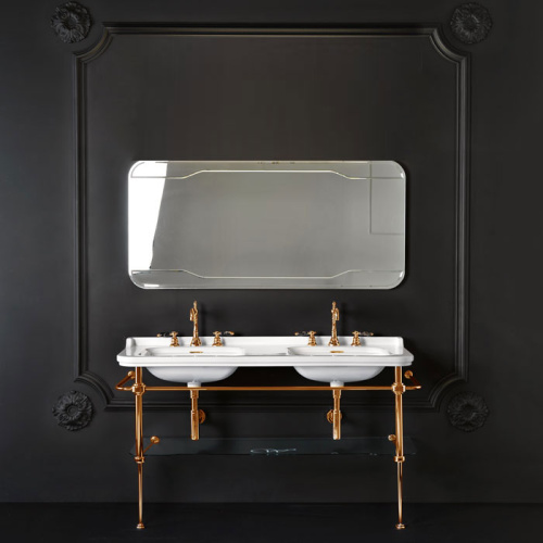картинка Kerasan Waldorf Металлическая структура для раковины 150см, со стеклянной полочкой, цвет золото  (из 2-х коробок: арт. 919591+920291 и 919801) от магазина Сантехстрой