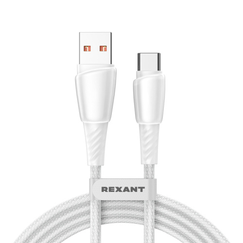 картинка Кабель USB-A – Type-C,  5А,  100Вт,  1м,  в белой нейлоновой оплетке REXANT от магазина Сантехстрой