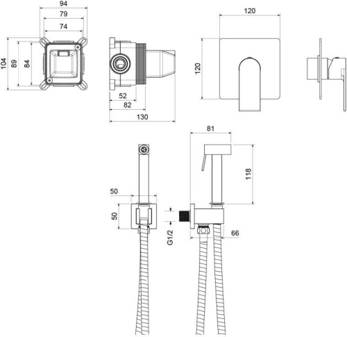 картинка Набор с гигиеническим душем (смеситель + гигиеническая лейка + шланг + шланговое подсоединение с держателем) AQUATEK ЛИРА, хром AQ1419CR от магазина Сантехстрой