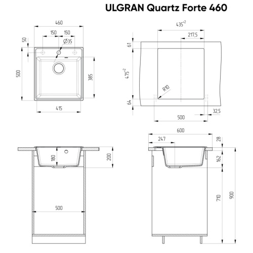картинка Кухонная мойка Ulgran мокрый асфальт Forte 460-09 от магазина Сантехстрой