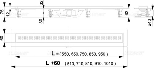 картинка Душевой лоток Alcadrain Simple с порогами для перфорированной решетки, хром (AG100201850) от магазина Сантехстрой