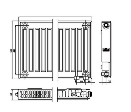 картинка Kermi FTV 11 500x600 панельный радиатор с нижним подключением от магазина Сантехстрой