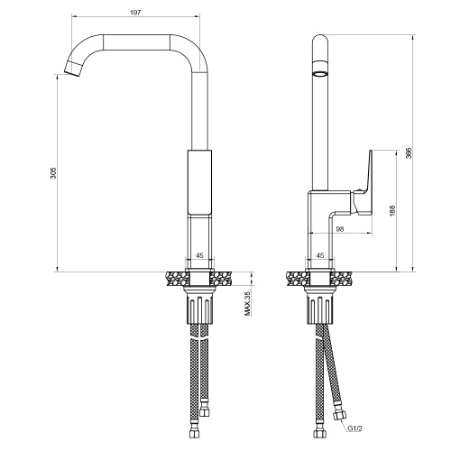 картинка Смеситель для кухни WesnaArt NARCIS NAR06-150GM-25432, оружейная сталь от магазина Сантехстрой