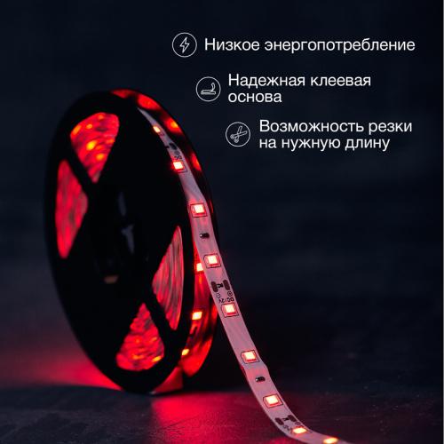 картинка Лента светодиодная 12В,  SMD2835, 4,8Вт/м,  60 LED/м,  красный,  8мм,  5м,  IP20 LAMPER от магазина Сантехстрой