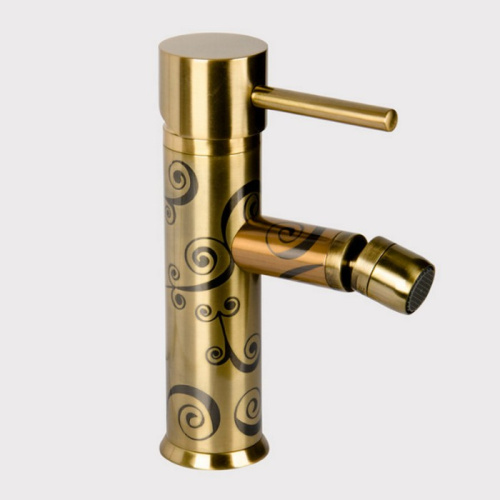 фото daniel suvi decora смеситель для биде, с донным клапаном, античное золото/декор spiral серый