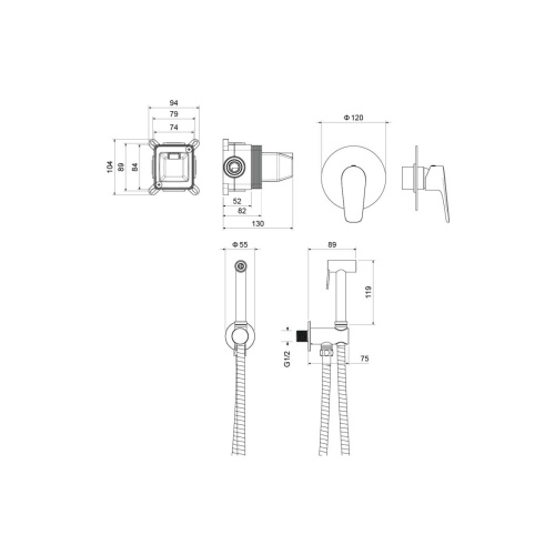 картинка Набор с гигиеническим душем (смеситель + гигиеническая лейка + шланг + шланговое подсоединение с держателем) AQUATEK БЕТТА, матовый черный, AQ1119MB от магазина Сантехстрой
