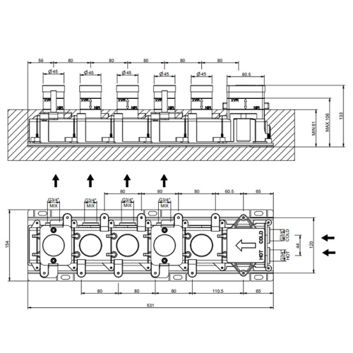 картинка Gessi Hi-Fi Встраиваемые части для термостатического смесителя, до 4 источников одновременно, 3/4&amp;quot; соединение., цвет: хром от магазина Сантехстрой