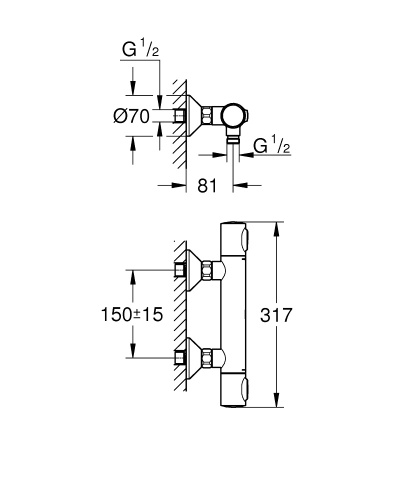 картинка 34793000 Grohtherm Термостатический смеситель для душа1/2, настенный монтаж, хром от магазина Сантехстрой