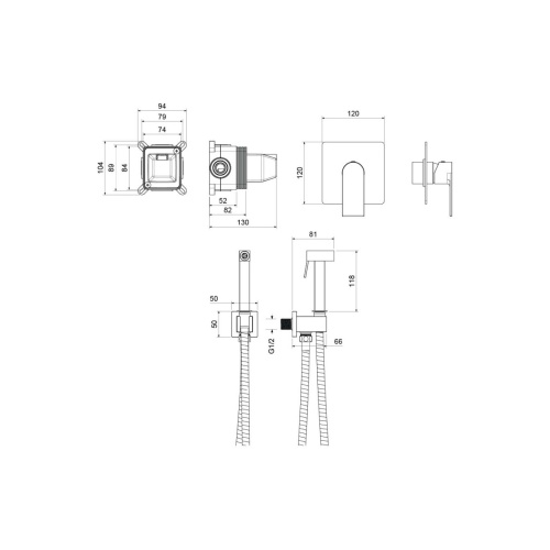 картинка Набор с гигиеническим душем (смеситель + гигиеническая лейка + шланг + шланговое подсоединение с держателем) AQUATEK ЛИРА, матовый черный AQ1419MB от магазина Сантехстрой