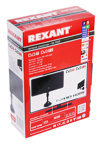 картинка ТВ-антенна комнатная для цифрового телевидения DVB-Т2 на подставке,  RX-9025 REXANT от магазина Сантехстрой