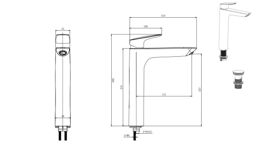 картинка AQ1005CR ВЕГА смеситель для раковины высокий 227 с донным клапаном от магазина Сантехстрой