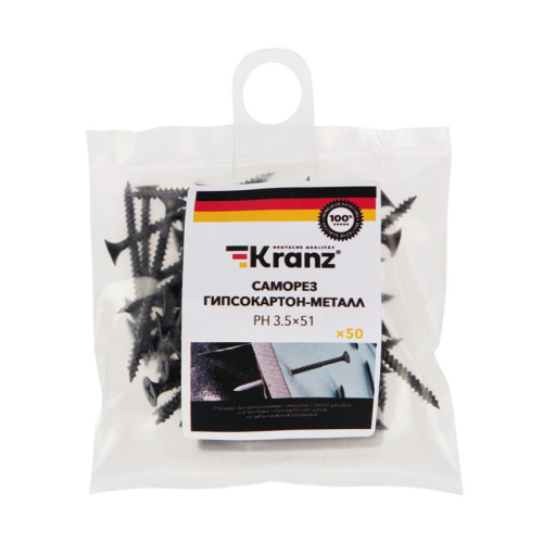картинка Саморез гипсокартон-металл KRANZ 3.5х51, пакет (50 шт. /уп. ) от магазина Сантехстрой