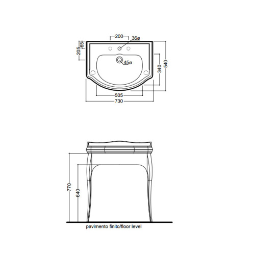 картинка Тумба под раковину KERASAN Retro Комплект мебели белый глянцевый для раковины 73см, ножки (арт.736290): хром  (упаковка-2 коробки) от магазина Сантехстрой