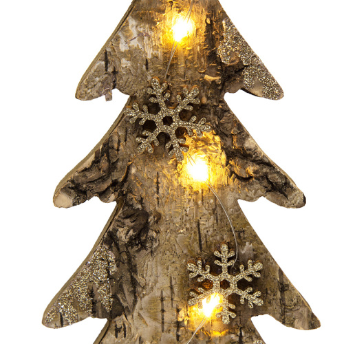 картинка Деревянная фигурка с подсветкой Ель со снежинками 9,5x6x31 см от магазина Сантехстрой