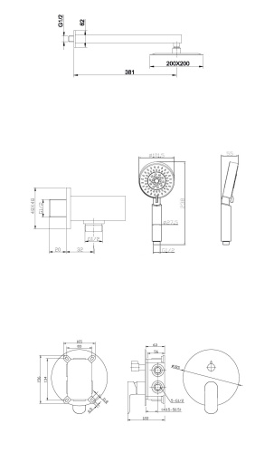 картинка ANCONA Душевой набор (Встр.смесит.для душа с переключ. на два выхода, верхн.душ 25см, ручной душ со шлангом, штуцером и держ.) хром, ANCONA-DSET-CRM от магазина Сантехстрой
