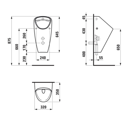 картинка Laufen Caprino Писсуар безободковый RIM с внутренним подв. воды (2 режима слива), с креплением (без сифона 8.9418.1 и впускного патрубка), цвет белый от магазина Сантехстрой
